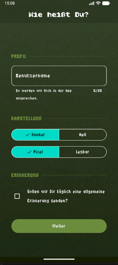 App starten & Namen wählen